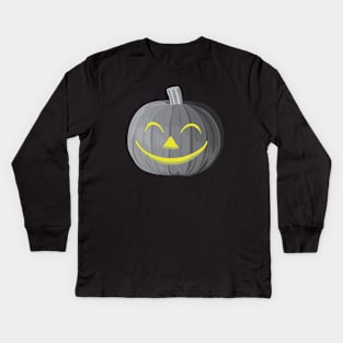 Scary Halloween Pumpkin Black and White Kids Long Sleeve T-Shirt